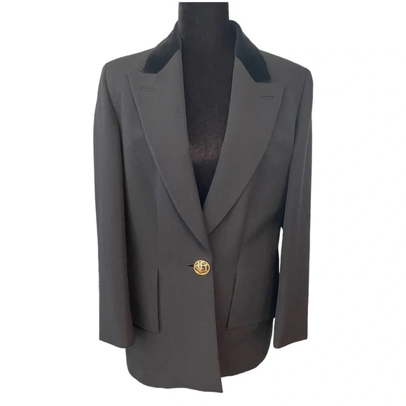 Vintage Louis Feraud single Button Black Blazer Jacket Gold Button - Picture 3 of 8